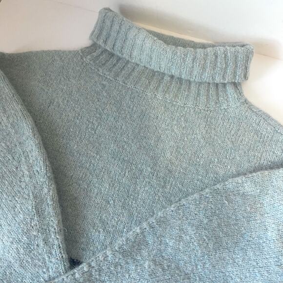 SANDY LIANG Alpaca Wool Blend Cropped Turtleneck Sweater in Blue Size 2 - Picture 10 of 13